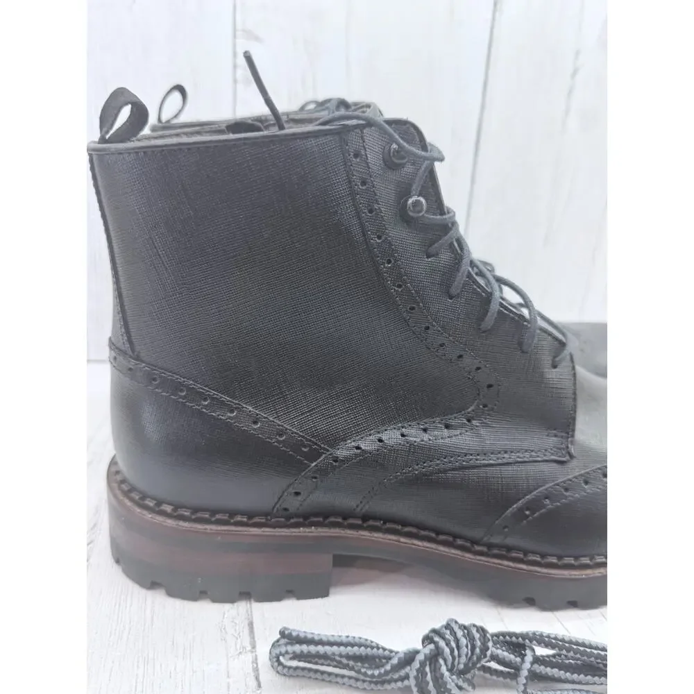 Johnston Murphy Leather Black Wingtip Boots Side Zip Men's 11 NEW 59-4061